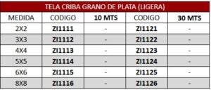 Tela criba grano de plata (Ligera) tela criba grano de plata (ligera)